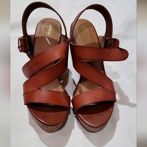 Mossimo Supply Co. Brown Leather Strappy Wedge Sandals - Women's